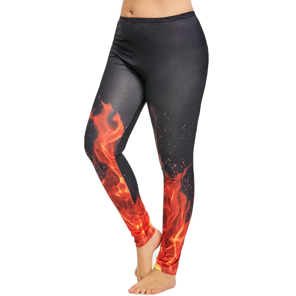 

2019 new high waist leggings women's large size digital flame printing casual fitness pants leggings sport women fitness