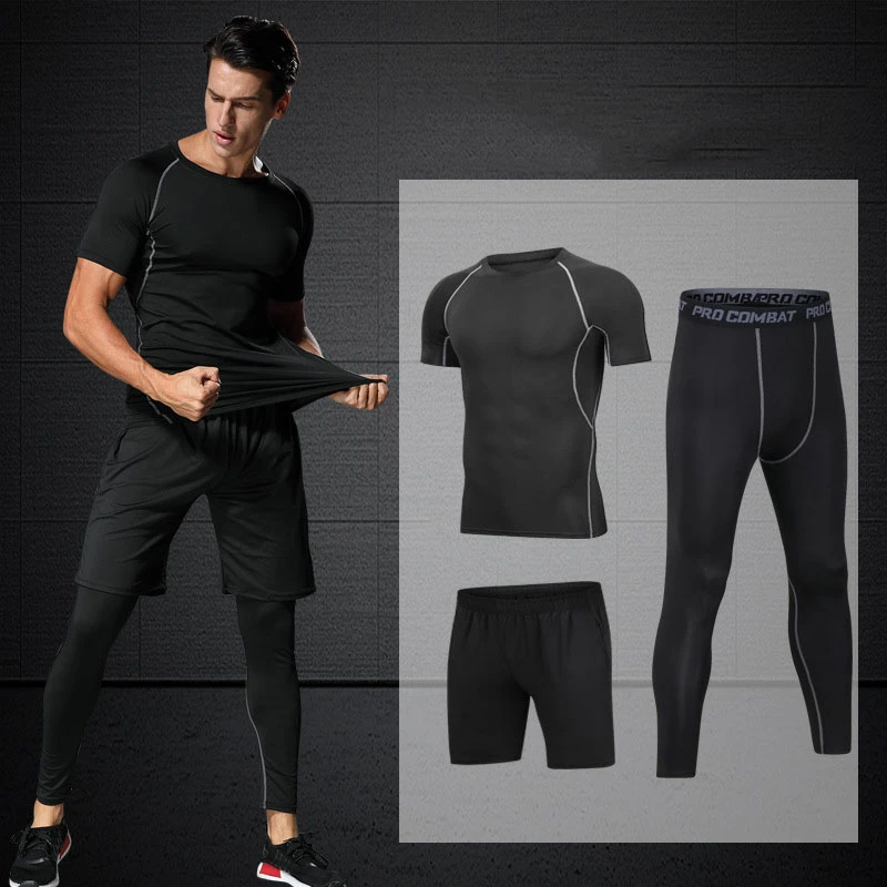 Men sportswear-3-2 Мужская спортивная одежда, Компрессионные спортивные костюмы, быстросохнущие комплекты для бега, одежда, спортивный костюм для бега, тренировок, тренажерного зала, фитнеса, спортивные костюмы, набор для бега - Цвет: Men sportswear-3-2