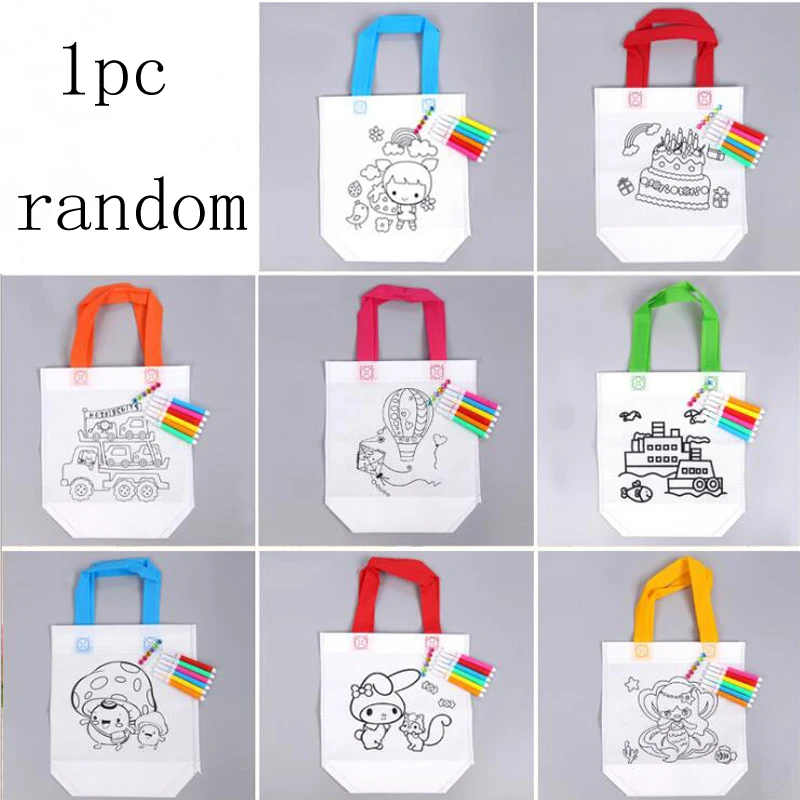 1Pcs Нетканый материал Детский Набор для творчества ручная работа граффити нарисованные сумки ручная роспись материал 22*25 см каракули сумки 1 шт/5 шт - Цвет: 1Pcs
