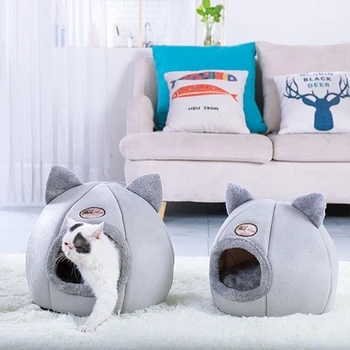 

Winter Foldable And Removable Cat Dog Bed Self Warming For Indoor Cat Dog House With Mattress Puppy Grey Premium Pet Supplies