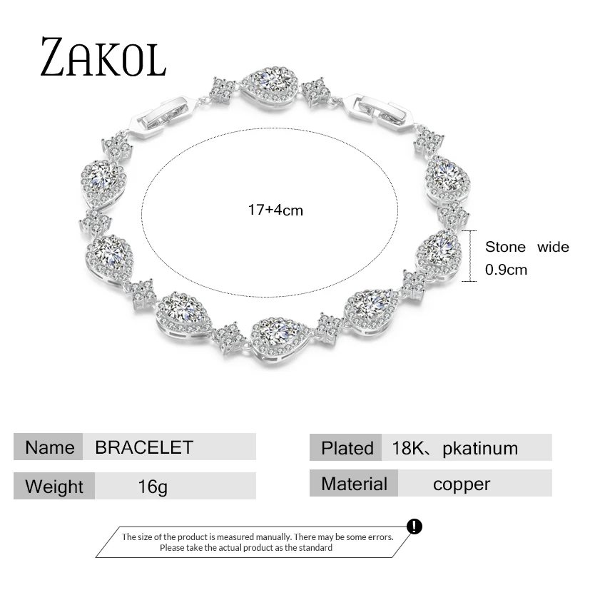 Модный браслет и ZAKOL из белого золота с фианитами в форме капли воды украшения для