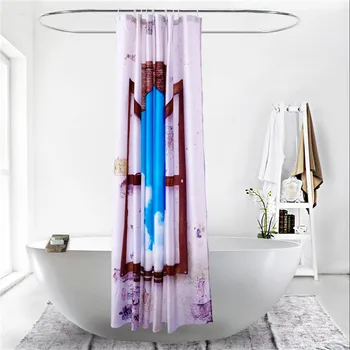 

1PCS Thick Waterproof Opaque Polyester Window & City Pattern 3D Digital Painting Printing Shower Curtains Hotel Bathroom Cut Off