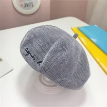 Берет в стиле винтаж шапки для ребенка и мамы осень зима Берет шапки для женщин вышивка буквы шерсть Восьмиугольные шапочки Femal плоские шапки