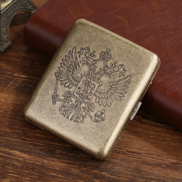 20 Sticks Black Matte Frosted Stainless Steel Metal Cigarette Case For Man Pocket Smoking Box With Gift Box Smoking Accessories National Emblem