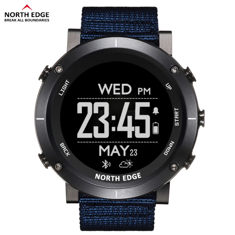 Blue North Edge мужские спортивные цифровые часы водонепроницаемые 50 м часы gps Погодный альтиметр барометр компас пульсометр походные часы - Цвет: Blue