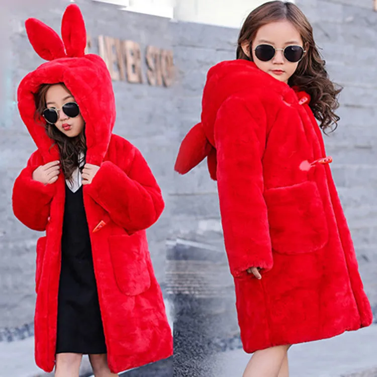 Зимнее плотное Детское пальто с капюшоном из искусственного меха для девочек-подростков теплая одежда для маленьких девочек