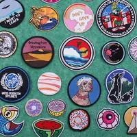 Cute Dog Animals Embroidered Patches for Clothing Thermoadhesive Waves Patch Sunset Stickers for Fabric Clothes Car Appliques