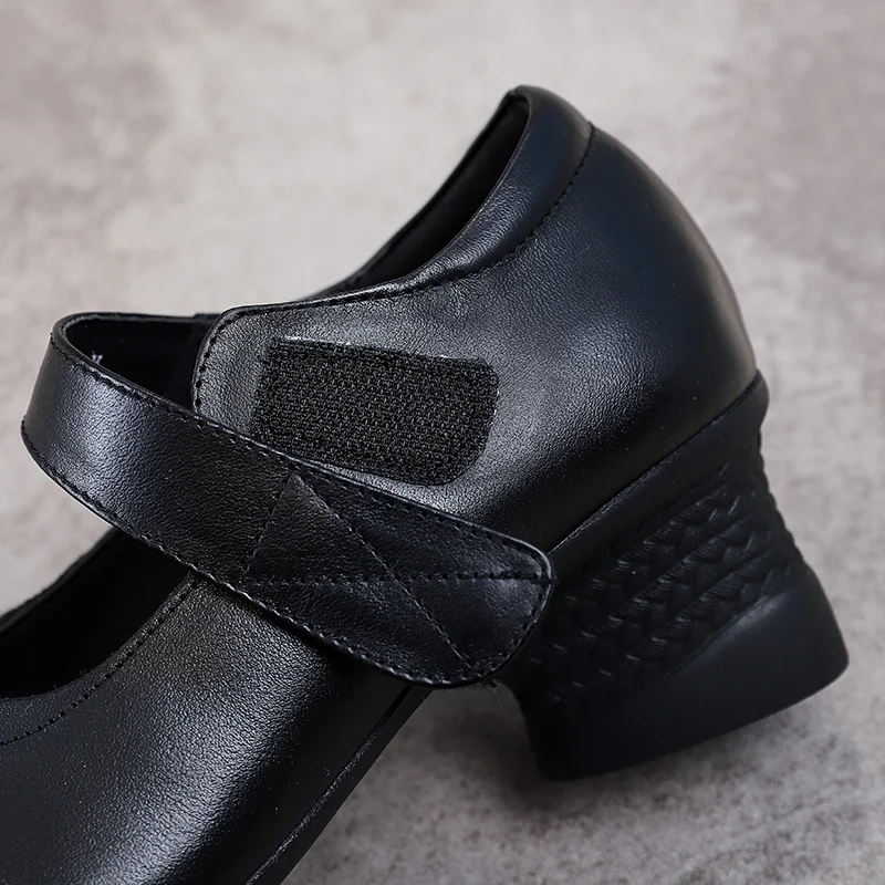 GKTINOO/Женская обувь на высоком каблуке; сезон весна-осень; туфли-лодочки без застежки; женская обувь из натуральной кожи в стиле ретро с круглым носком на толстом каблуке