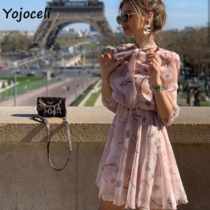 Шифоновое платье Yojoceli с цветочным принтом и бантом женское уличное пляжное