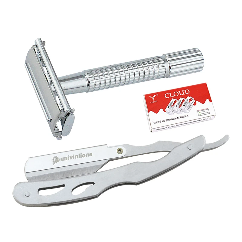 2 Sus Razors 10 Blades Manual Shaver Straight Edge Stainless Steel