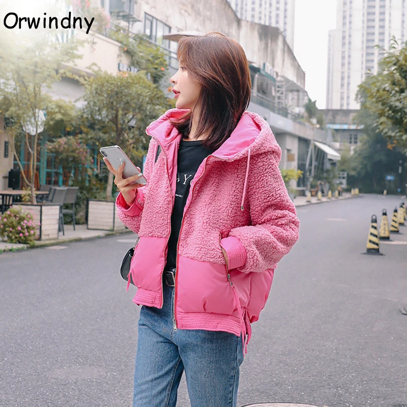 

Orwindny 2019 New Winter Jacket Women Lambswool Spliced Parka Women Warm Clothing Outerwear Autumn Thick Warm Women's Coats
