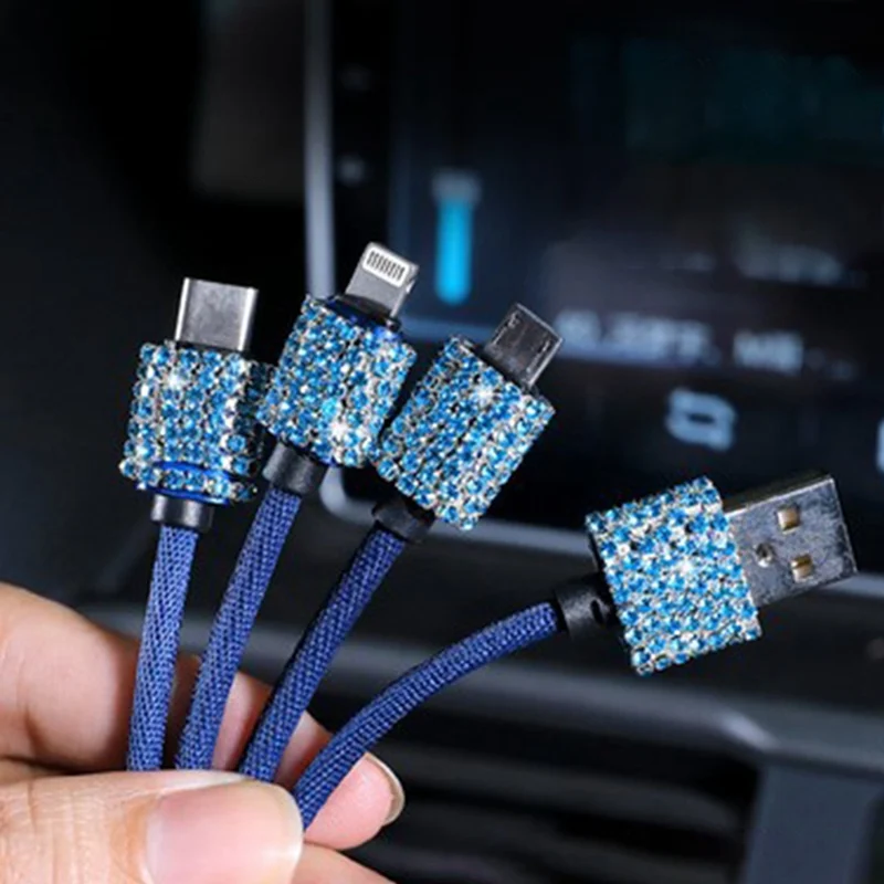 BL Двойной зарядное устройство USB для мобильного телефона Кристальный алмаз планшет gps быстрое зарядное устройство телефон 3 линия передачи данных провод в прикуриватель автомобиля - Название цвета: BL