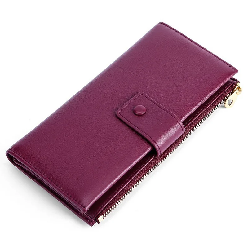 

New Large Capacity Ladies Long Wallet Casual Solid Color Genuine Leather Clutch First Layer Leather Wallet Cow Leather Clutch