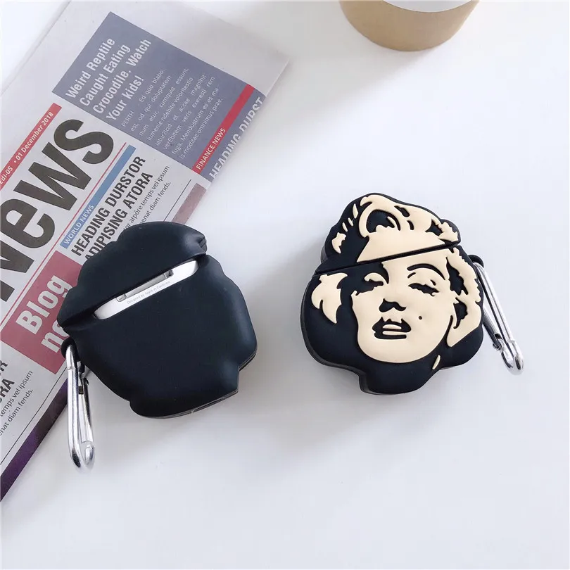 Милый силиконовый чехол для наушников с 3D рисунком Мэрилин Монро для Apple, новинка AirPods 1/2, беспроводная bluetooth-гарнитура