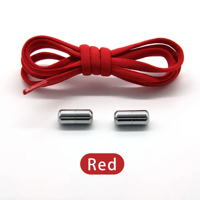 Elastic No Tie Shoelaces Semicircle Shoe Laces For Kids and Adult Shoelace for Sneakers Quick Lazy Metal Lock Laces Shoe Strings Red