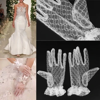 

New Evening Party Banquet Dress Short Lace Finger Gloves White DXAA