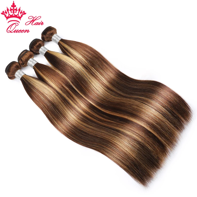Queen Hair P4/27 Highlight Brown Straight Bundles 100% Human Hair High Quality Bundles Extensions Brazilian Straight Hair