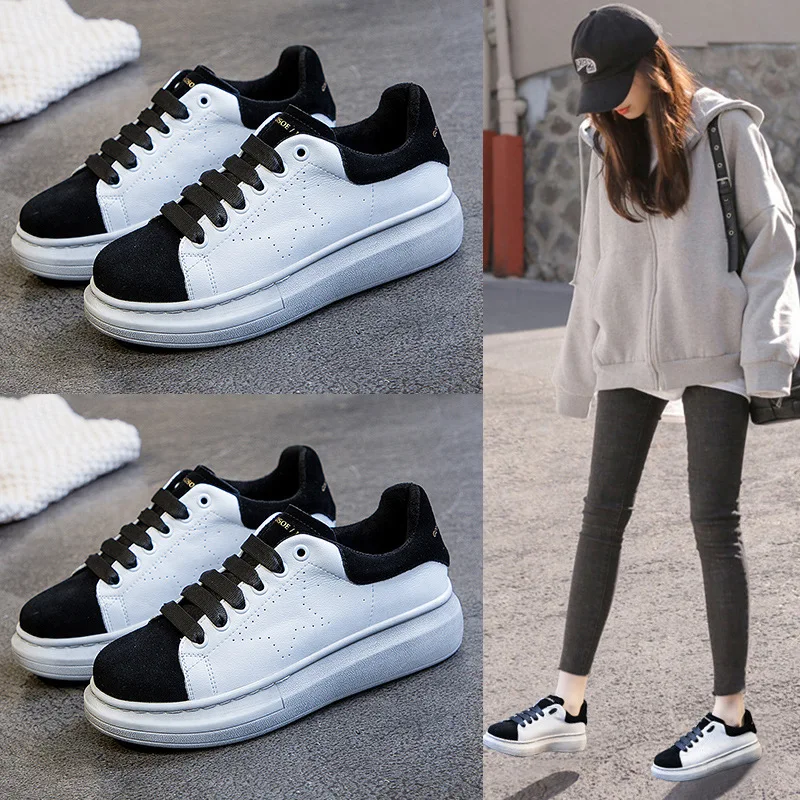 

McQueen White Shoes Women's Genuine Leather Korean-style Students Platform Thick Bottomed Extra High WOMEN'S Shoes 2019 New Styl
