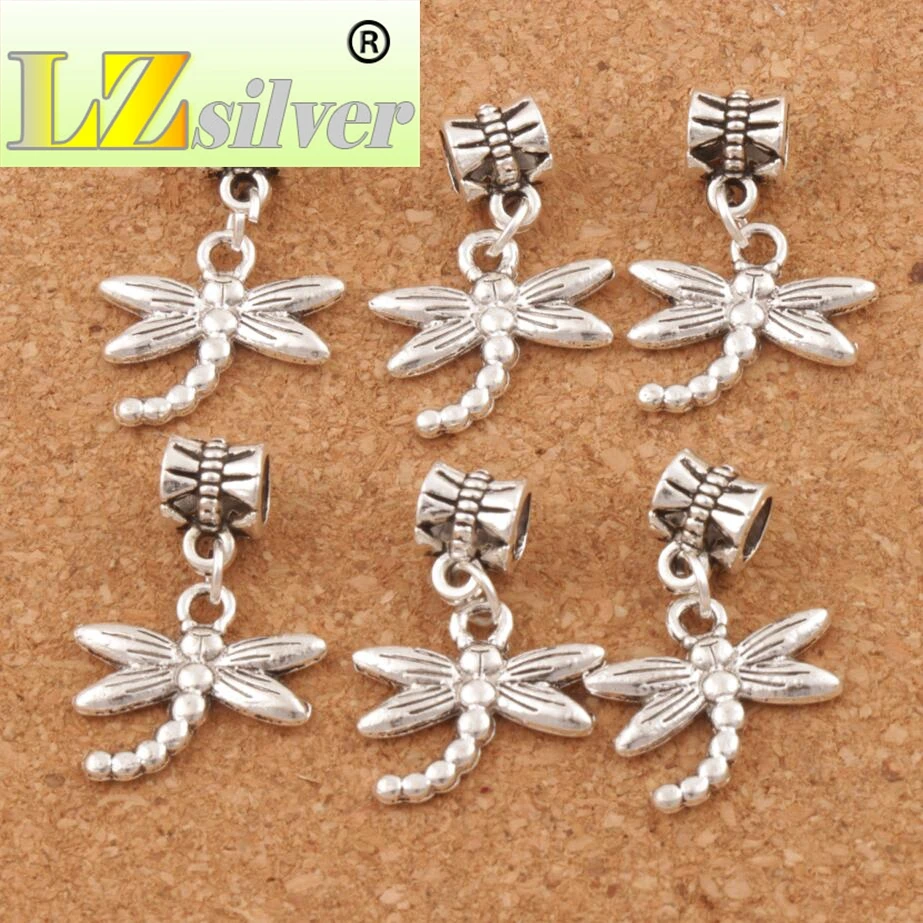 Dots Flying Dragonfly Big Hole Beads 18.1x27mm 100pcs Zinc Alloy Dangle Fit European Charm Bracelets B176