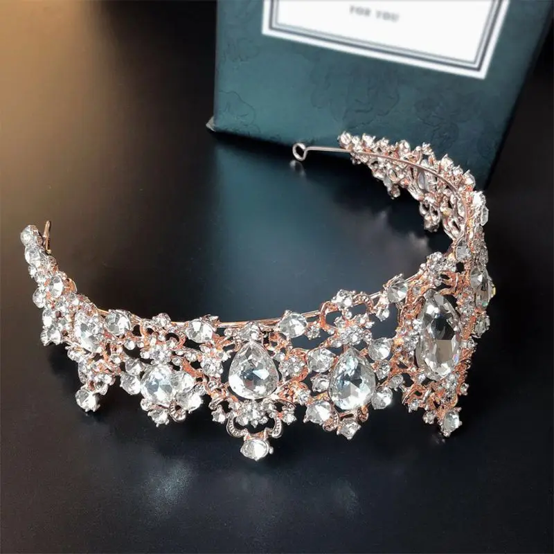 Pageant Queen Crown for Women Crystal Tiara Headband Baroque Bridal Headpiece