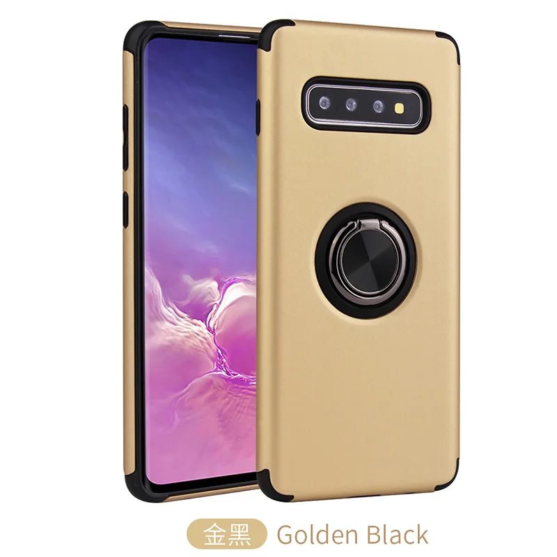 Golden Black Противоударный силиконовый чехол с металлическим кольцом для samsung Galaxy S10E S10 плюс A10 A20 A50 A70 A10E Примечание 10 плюс кронштейн чехол для телефона чехол - Цвет: Golden Black