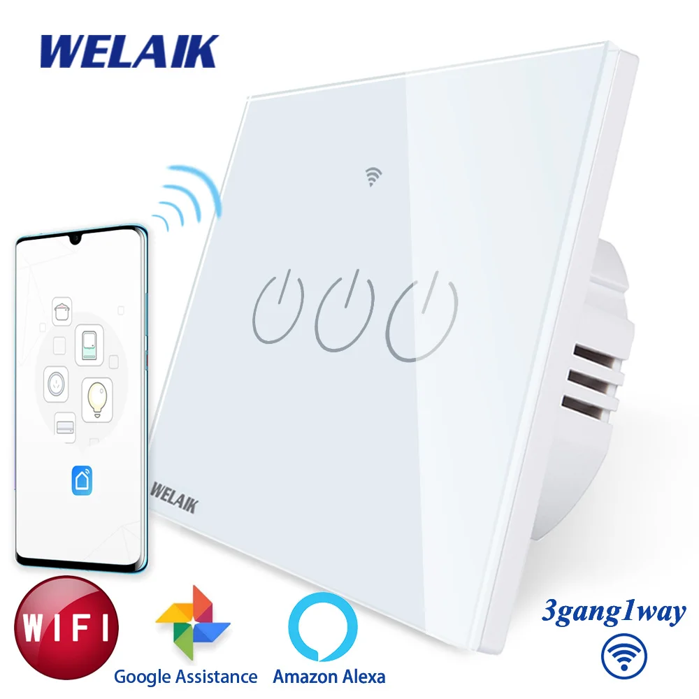 

WELAIK UK WIFI Touch Switch-Crystal Glass-Panel Wall-Intelligent Switch-Light Smart-Switch 3gang-1way B1931CW&WIFI