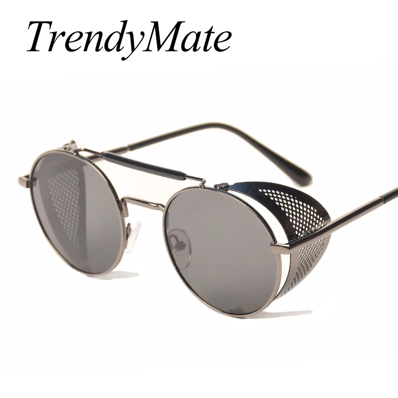 TrendyMate солнцезащитные очки в стиле ретро, стимпанк круглые дизайнерские паровые панк металлические щиты солнцезащитные очки для мужчин и женщин UV400 Gafas de Sol 086M