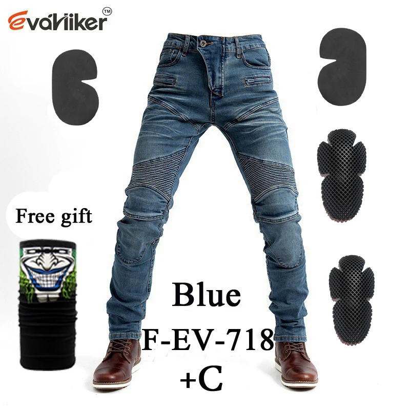 PK718 PK719 джинсы для активного отдыха; ботинки в байкерском Для Мужчин's внедорожные джинсы для улицы/Велосипеды брюки с защитное оборудование - Цвет: F-EV-718 Blue C