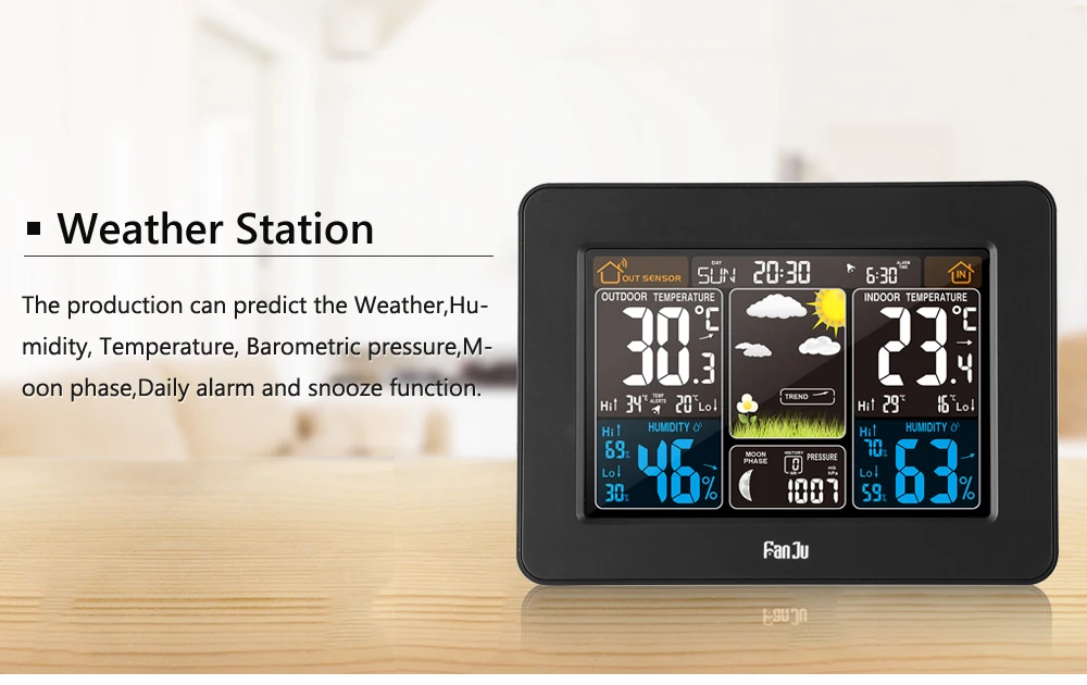 FJ3365 Тип Метеостанция беспроводной Крытый открытый сенсор термометр гигрометр Цифровой Будильник барометр цвет погоды