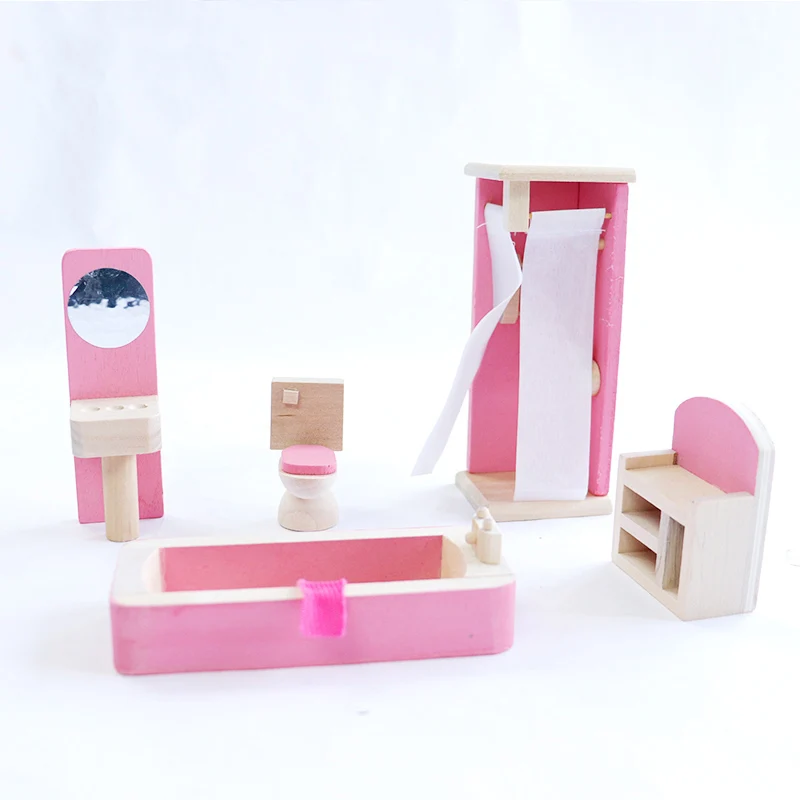 

Pretend Play Mini Furniture Bathroom Set Wooden Mini Furniture for Doll House for Kids baby toys educational toys 2B10