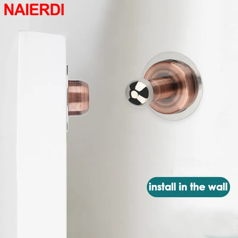 Door Stopper Magnetic Door Stopper NAIERDI Magnetic Door Stops Stainless Steel Non Punch Door Stopper Windproof Wall Mounted Holder Furniture Hardware