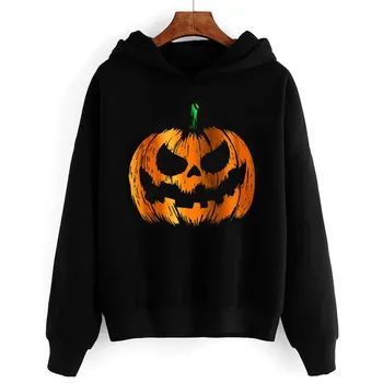 

Halloween sweatshirt Womens Vampire Fangs Long Sleeve Sweatshirt Hooded Pullover autumn cool female clothes moletom