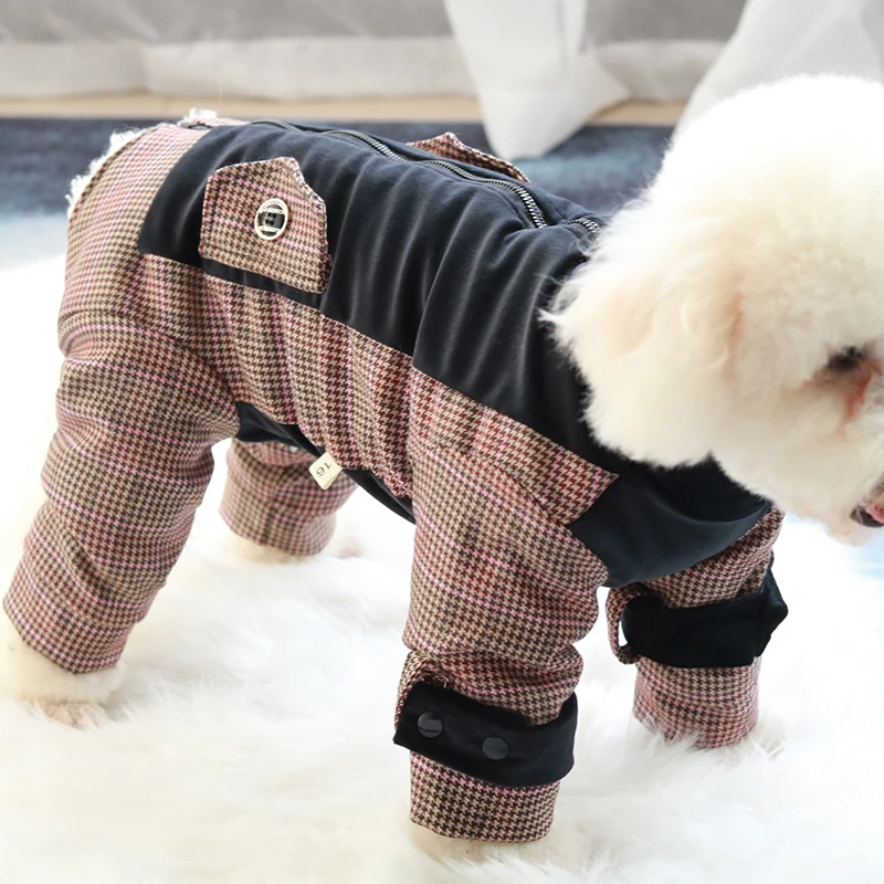 Pet Dog Winter Clothes Warm Thicken Lamb Wool Jacket Protect Belly For Small Dogs Jumpsuit Zipper High Neck Long Sleeve Coat Pug