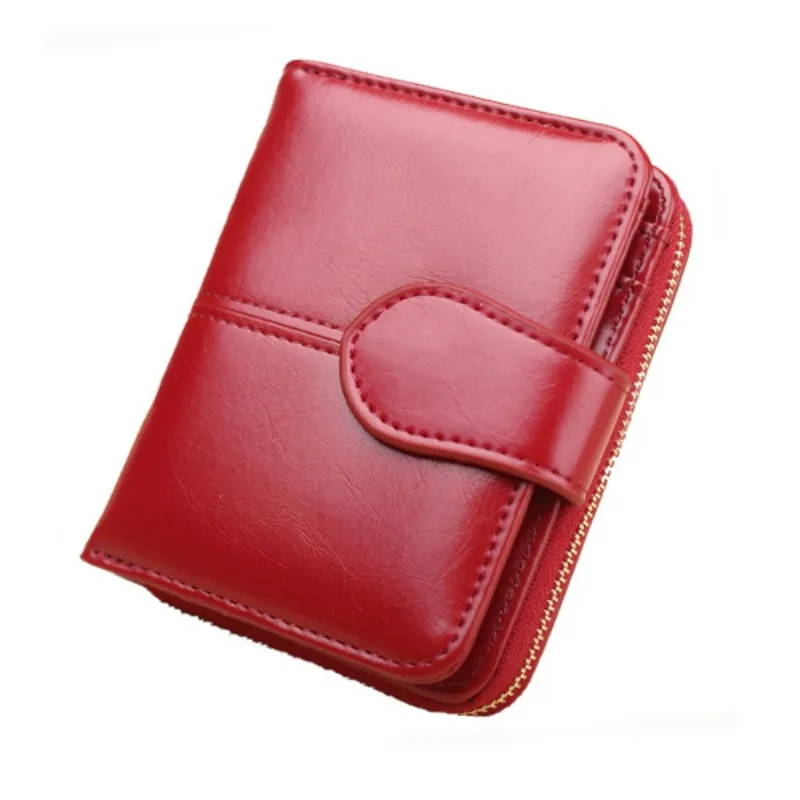 

Prettyzys Style Oil Wax Pu Leather Wallets With Card Holder Solid Color Women Purse Simple Cute Students Daily Small Bag
