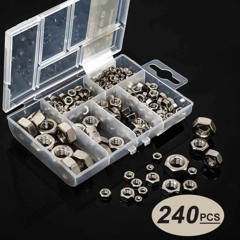 T.K. Excellent 304 Stainless Steel Hex Hexagon Nuts M3 M4 M5 M6 M8 M10 Kits  ,240