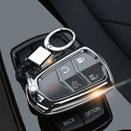 ТПУ ключ чехол Чехол Держатель для Cadillac Escalade CTS XTS ATS ATS-L XLS SRX от АТС ХЦ 4/5/6 Кнопка 28Т CTS-V XT5 CT6 - Название цвета: silver with keychain