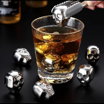 

Personality 304 Stainless Steel Mini Skull Ice Cubes Ice Drink Whiskey Stone Skull Ice Cooler Cube Cooling Drinking Silver