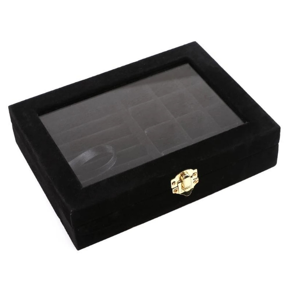 Velvet Jewelry Ring Earring Insert Display Cufflinks Organizer Box Wooden Flat Stackable Tray Holder Storage Showcase for Rings/