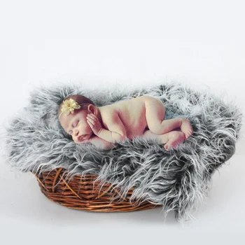 

Outdoor Background Newborn Comfortable Photography Props Soft Wraps Artificial Fur Solid Swaddling Baby Blanket Mat Reusable