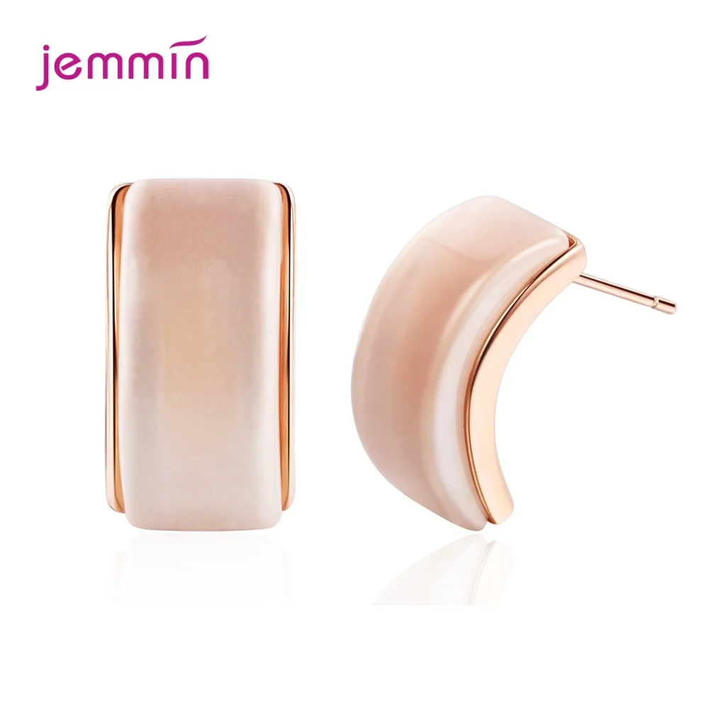 

Women Enamel Earrings 1 Pair Geometric C-shape Stud Earring 925 Sterling Silver Boho Ear Jewelry Brincos