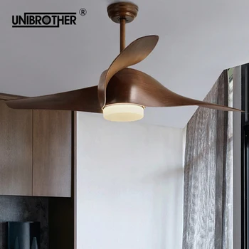 

52 inch Brown Vintage led Ceiling Fan With Lights Remote Control Inverter air 220 V Bedroom Lights Fans Lamp LED Bulbs