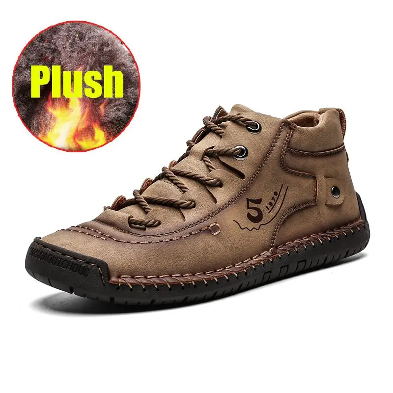 Khaki plush Новые модные мужские ботинки высококачественные зимние ботильоны из спилка теплая меховая плюшевая зимняя рабочая обувь размера плюс 38-48 - Цвет: Khaki plush