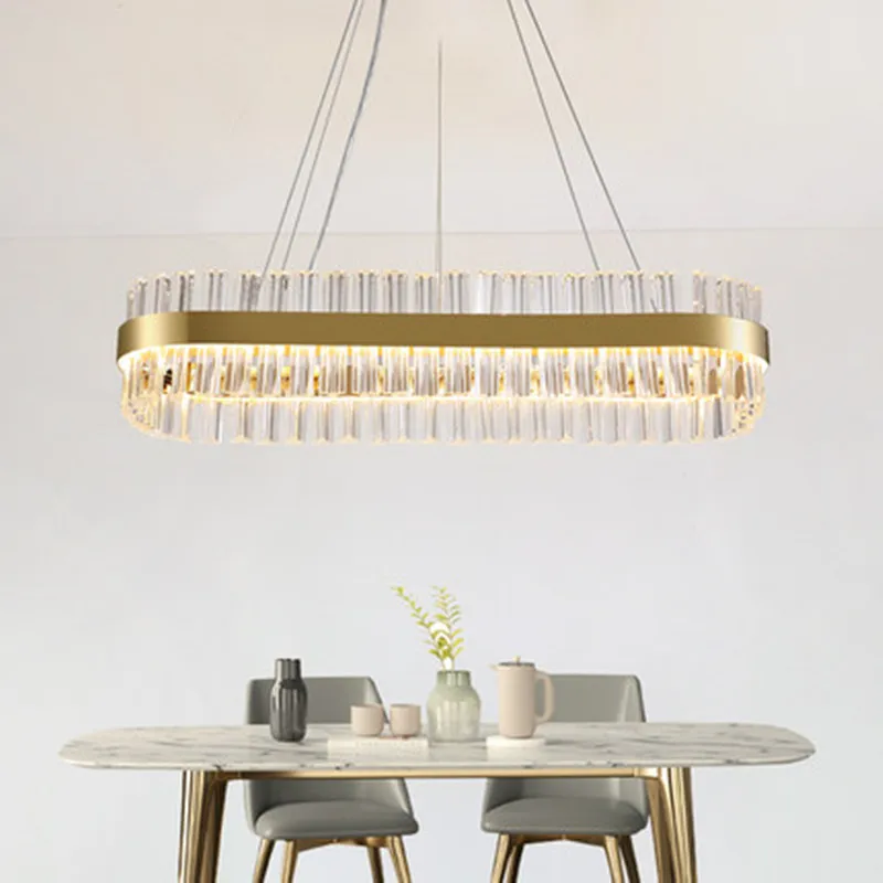 Luxury Modern Crystal Chandelier For Dining Room Oval Design Gold-bronze Hanging Lighting Fixture LED Lustres De Cristal