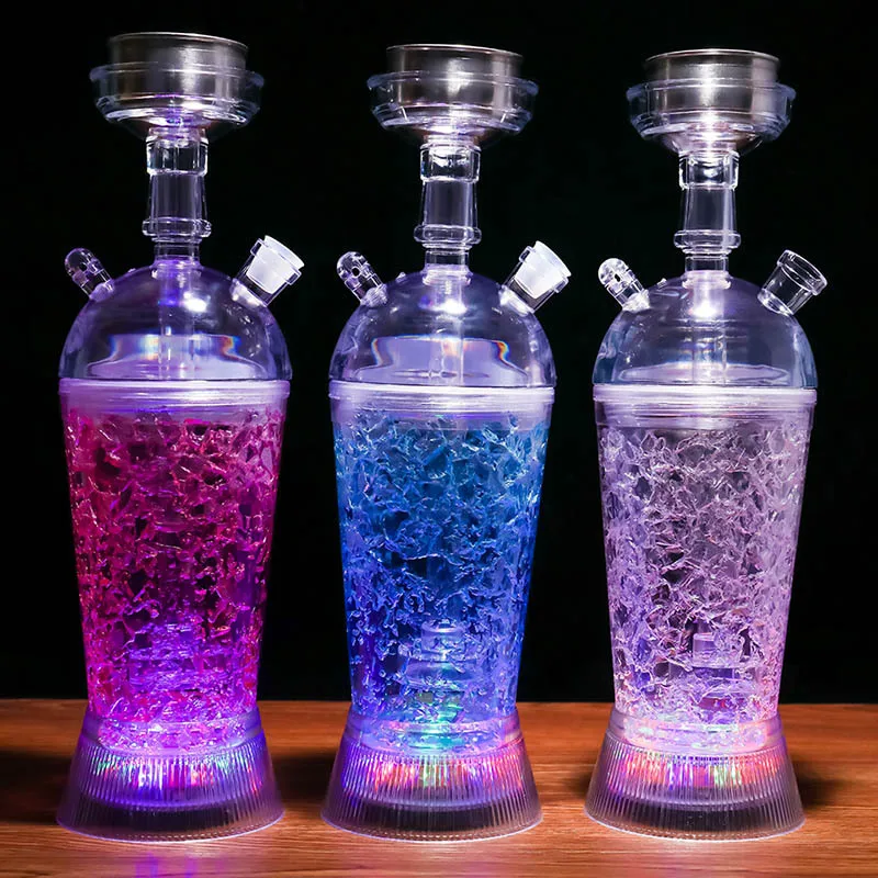 

Cross-border Arabian Acrylic Hookah Finished Set Bar KTV Small Russian style Glass Hookahs Smoking Water Pipes With LED Light