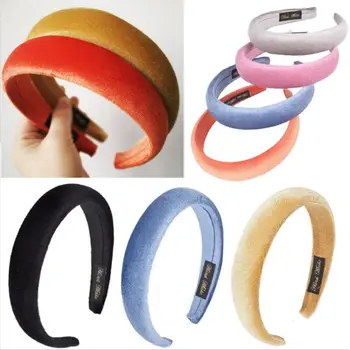 

Women Velvet Cloth Wrapped Headband Thick Sponge Padded Candy Color Hair Hoop