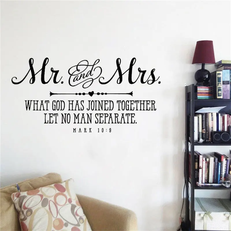 Mr and Mrs Mark 10:9 Bible Quote Vinyl Wall Art Sticker for Room Home Decals 