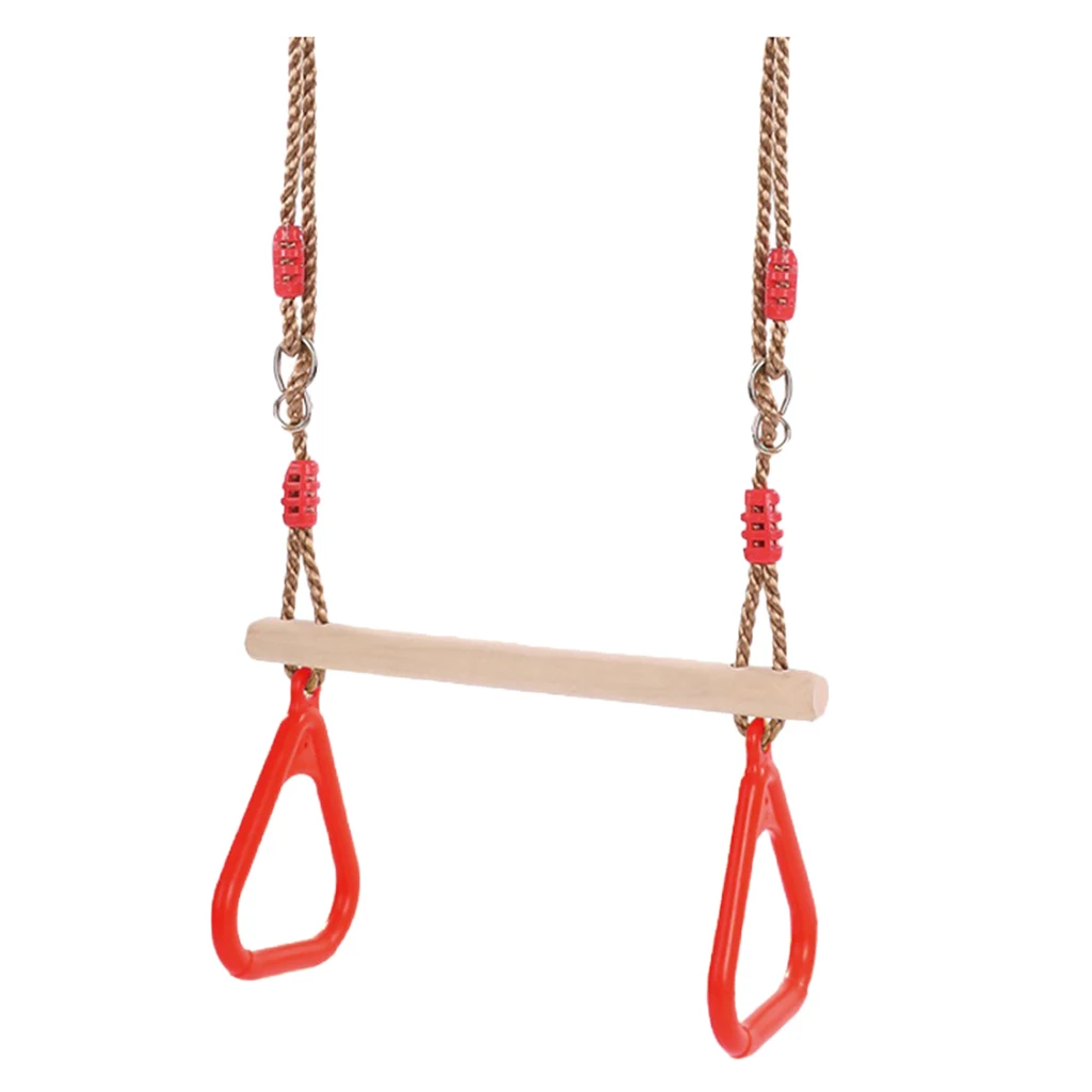 Children Wooden Trapeze Swing With Rings For Indoor Outdoor Fun 2