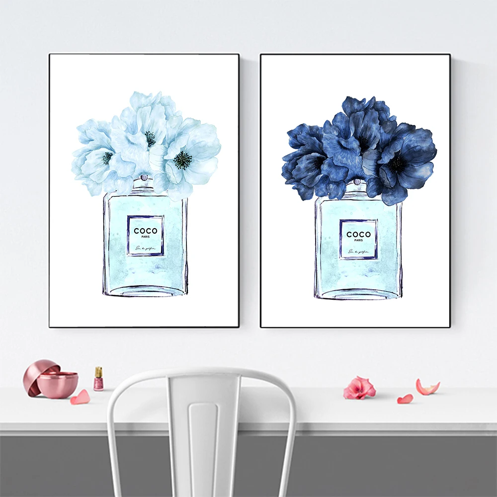 Fashion Coco Quotes Poster Print Blue Flower Perfume Wall Art