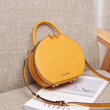 

Pathto Fashion Genuine Leather Shoulder Bags Women 2020 Round Double Zipper Female Hand Bag Luxury Real Cowhide Crossbody Bag