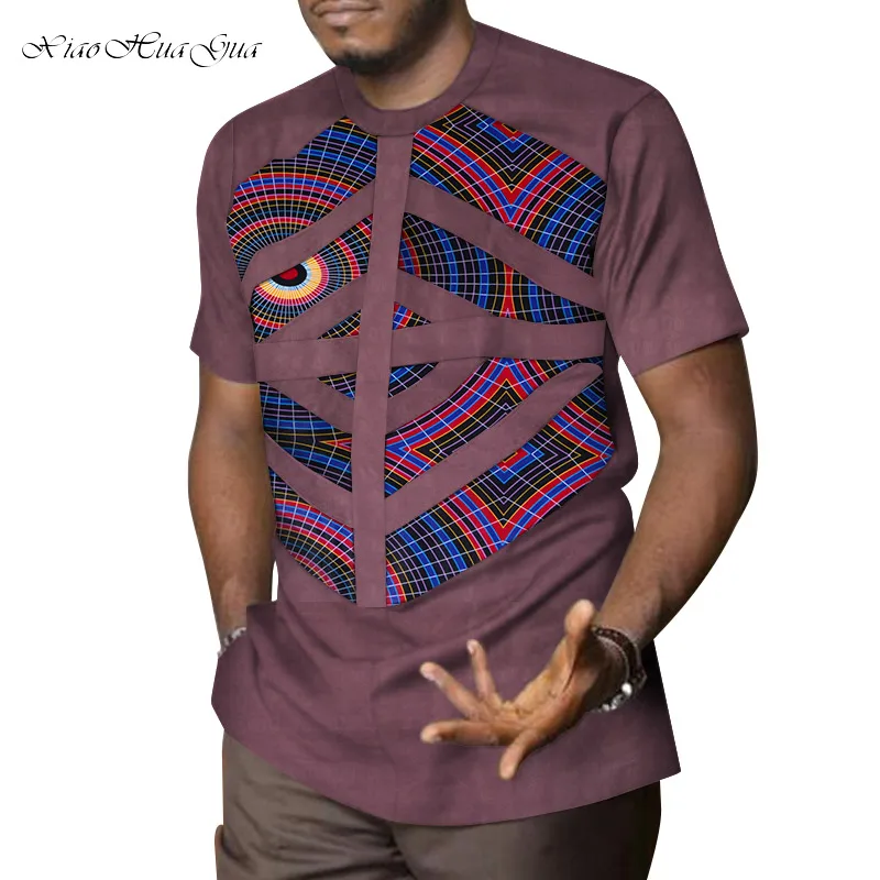 Mens African Clothing Dashiki Patchwork Print Shirt Tops Bazin Riche Casual Cotton Traditional African Clothing WYN958